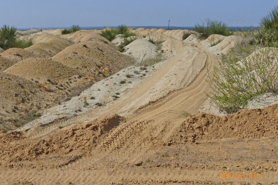Fahrspuren auf Kippenlandschaft